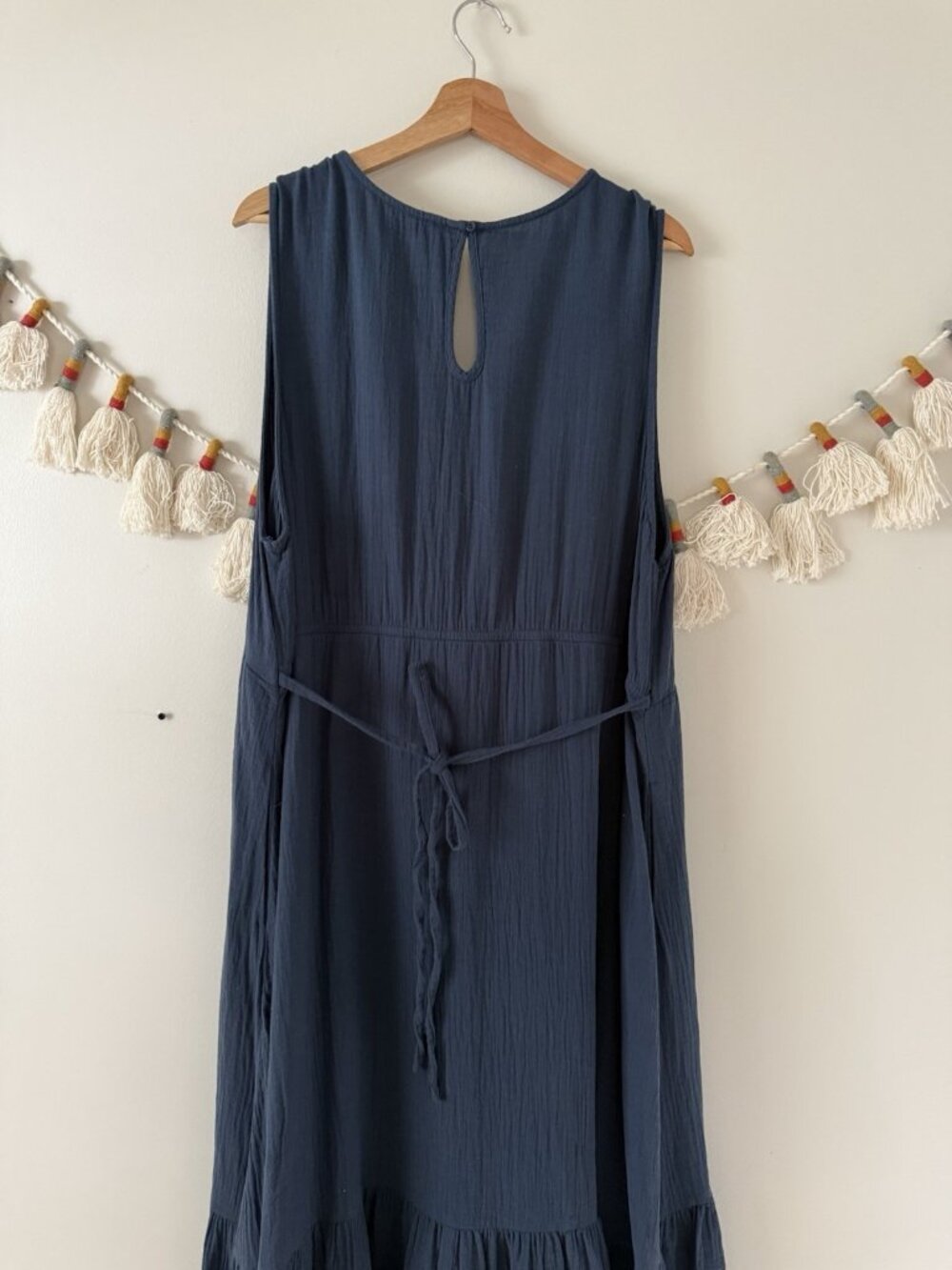 Pact Navy Double Gauze Cotton Tie Tiered Maxi Sundress Beachy Coastal Relax XXL - Picture 11 of 11